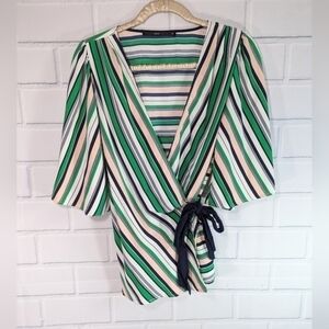 Hazel Green/Navy Striped Wrap Top Full Sleeves